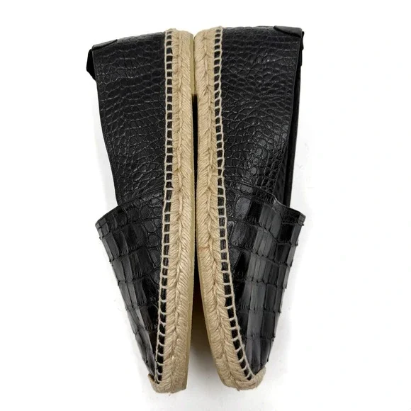 Saint Laurent Espadrilles Black Croc Embossed Leather Flat Slip On Sz 42 / 12 - Picture 8 of 11